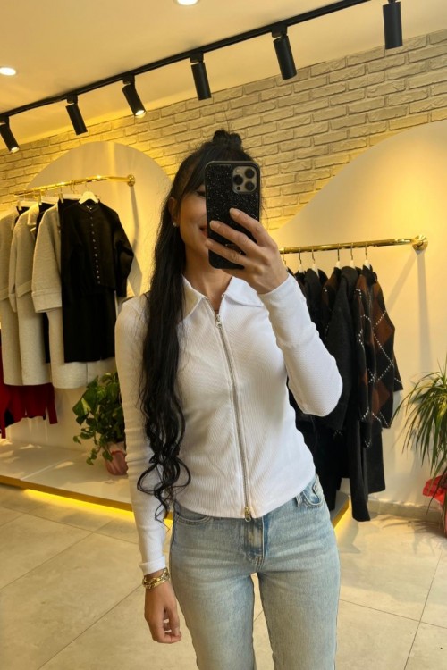 beyaz fermuarlı badi