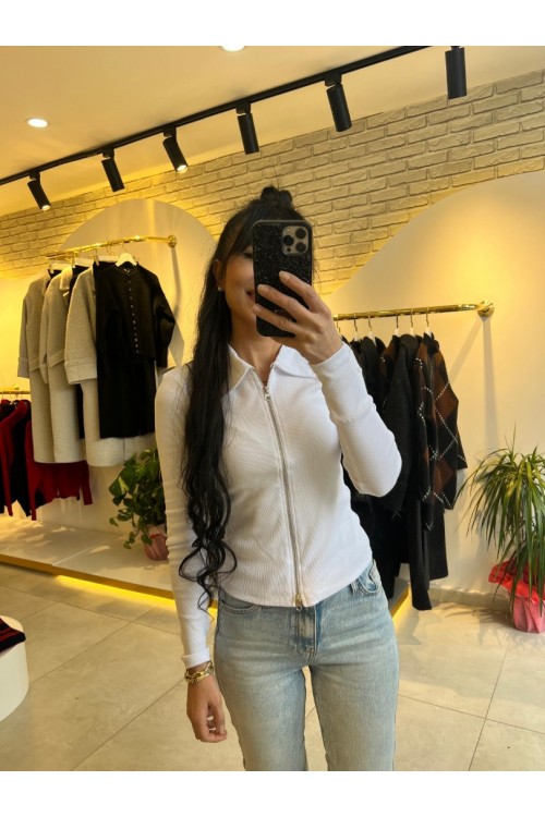 beyaz fermuarlı badi